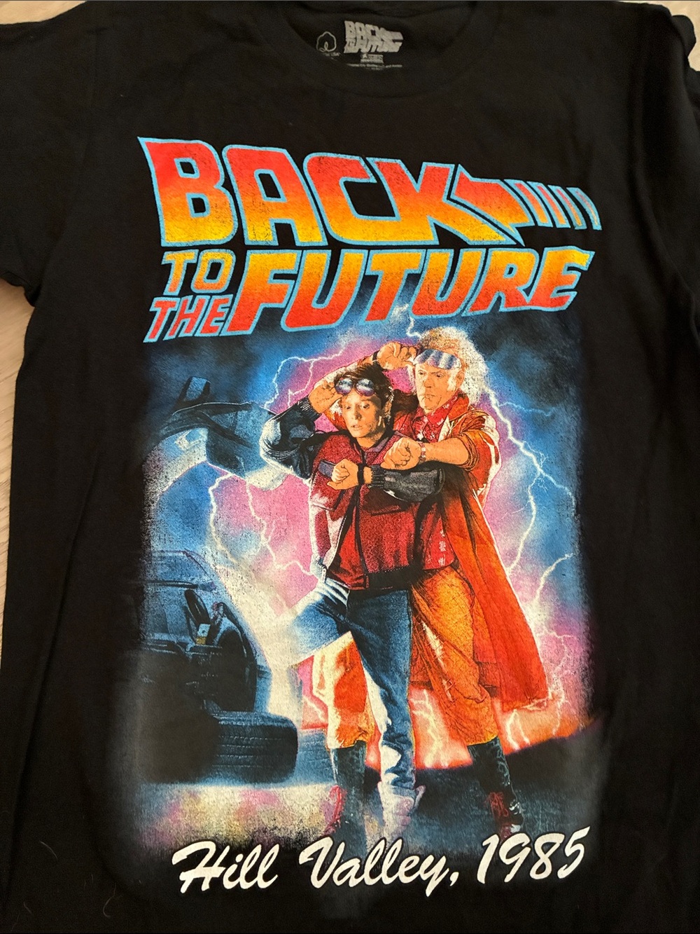 Back to the Future Graphic Tee - Black with Red/Orange/Blue Print nwt